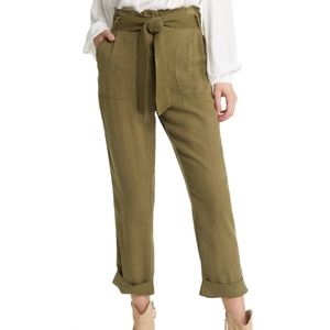 NWT Treasure & Bond Green Olive Sarma High Rise Tie Paperbag Waist Cuffed Pants